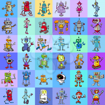 Cartoon Illustration of Robots Fantasy Characters Pattern or Decorative Paper Design