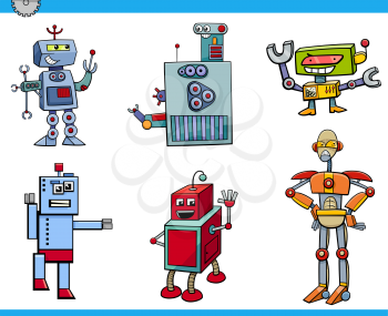 Cartoon Illustration of Robot Science Fiction or Fantasy Characters Set