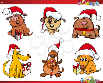 Cartoon Illustration of Dogs Animal Characters on Christmas Time Set