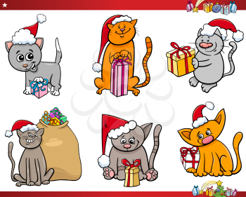 Cartoon Illustration of Cats Animal Characters Set on Christmas Time