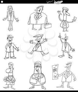 Black and White Cartoon Illustration Set of Funny Men or Businessmen Characters