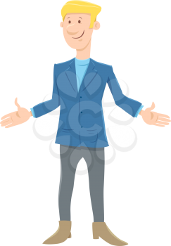 Cartoon Illustration of Young Man or Businessman Character in Suit
