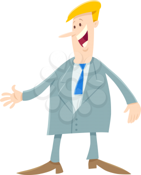 Cartoon Illustration of Man or Businessman Character Giving a Speech