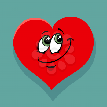 Greeting Card Cartoon Illustration of Happy Heart Character on Valentine Day