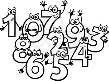 Black and White Educational Cartoon Illustrations of Basic Numbers Characters Group Coloring Book