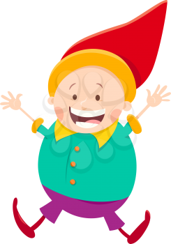Cartoon Illustration of Happy Gnome or Dwarf Fantasy Character