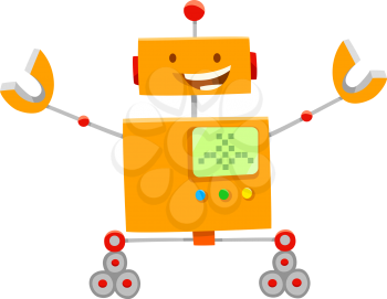 Cartoon Illustration of Happy Orange Robot Fantasy or Science Fiction Character
