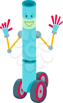 Cartoon Illustration of Funny Robot Fantasy or Science Fiction Character on Wheels