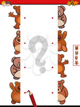 Cartoon Illustration of Educational Game of Matching Halves of Bears Animal Characters