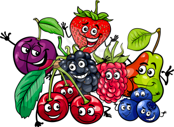 Cartoon Illustration of Funny Fruits Food Characters Group