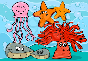 Cartoon Illustrations of Sea Life Animal Characters