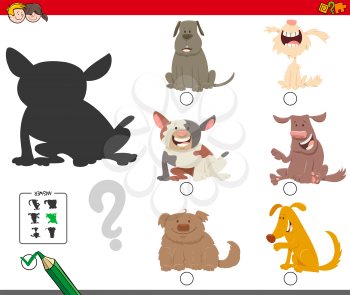 Cartoon Illustration of Finding the Right Shadow Educational Game for Children with Dogs Animal Characters