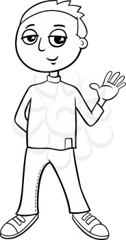 Black and White Cartoon Illustration of Elementary or Teen Age Boy Character Coloring Book