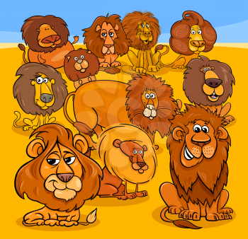 Cartoon Illustration of Funny Lions Animal Characters Group