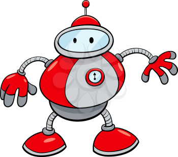 Cartoon Illustration of Funny Tin Robot Science Fiction Comic Character