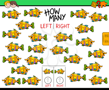 Cartoon Illustration of Educational Game of Counting Left and Right Picture for Children with Fish Character