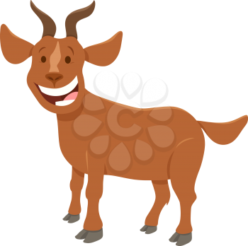 Cartoon Illustration of Happy Brown Goat Farm Animal Character