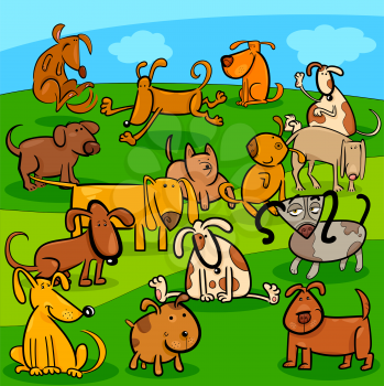 Cartoon Illustration of Comic Dogs and Puppies Animal Characters Group