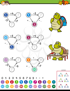 Cartoon Illustration of Educational Mathematical Calculation Puzzle Game for Children