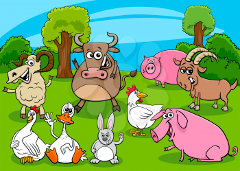 Cartoon Illustration of Funny Farm Animals Comic Characters Group