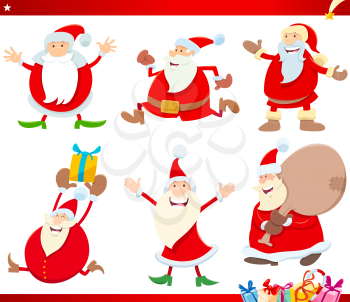 Cartoon Illustration of Santa Claus Characters with Presents on Christmas Time Set