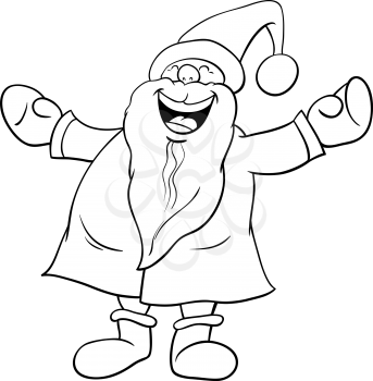 Black and White Cartoon Illustration of Happy Santa Claus Christmas Character Coloring Book