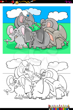Cartoon Illustration of Funny Elephants Animal Characters Coloring Book Activity