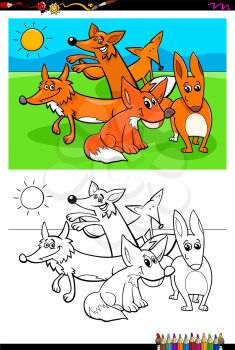 Cartoon Illustration of Funny Foxes Animal Characters Coloring Book Activity