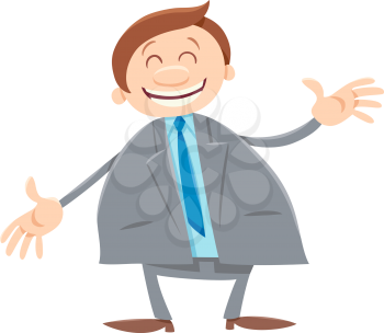 Cartoon Illustration of Happy Man or Businessman Character