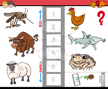 Cartoon Illustration of Educational Activity Game of Finding the Biggest and the Smallest Animal Species