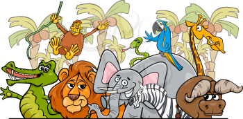 Cartoon illustration of African Safari Wild Animal Characters Group