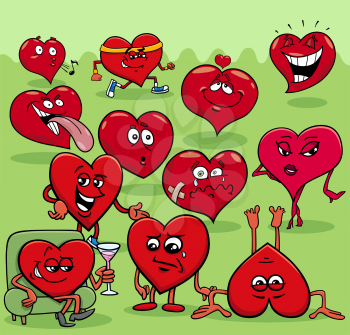 Cartoon Illustration of Valentines Day Hearts Characters Group