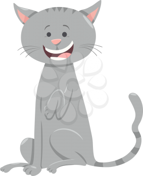 Cartoon Illustration of Funny Gray Tabby Cat Animal Character