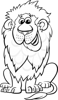 Black and White Cartoon Illustration of Lion Wild Cat Animal Character Coloring Book