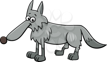 Cartoon Illustration of Gray Wolf Wild Animal Character