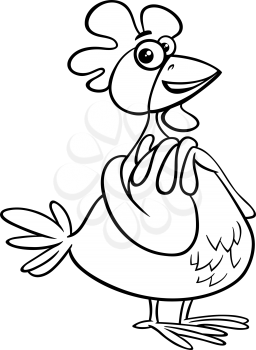 Black and White Cartoon Illustration of Funny Hen or Chicken Farm Animal Character Coloring Book