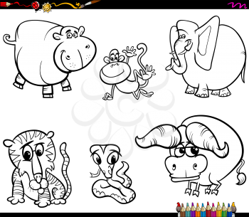 Black and White Coloring Book Cartoon Illustration of Animal Characters Collection