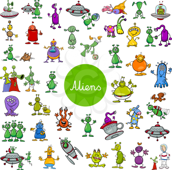 Cartoon Illustration of Aliens Fantasy Characters Huge Set
