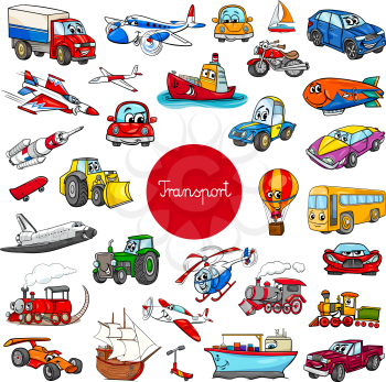 Cartoon Illustration of Transportation Vehicle Characters Huge Set