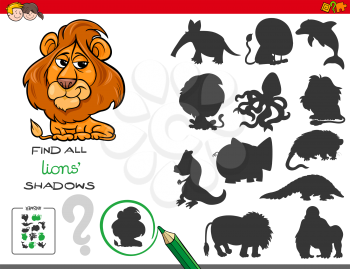 Cartoon Illustration of Finding All Lions Shadows Educational Activity for Children