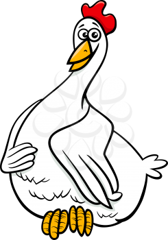Cartoon Illustration of Farm Hen or Chicken Animal Character