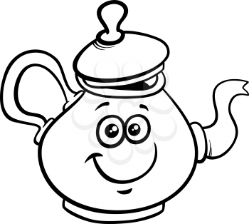 Black and White Cartoon Illustration of Funny Teapot or Kettle Character Coloring Book