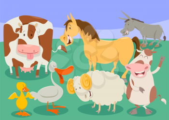 Cartoon Illustration of Comic Farm Animal Characters Group