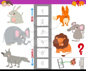 Cartoon Illustration of Educational Game of Finding the Largest and the Smallest Animal with Cute Characters for Children