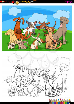 Cartoon Illustration of Funny Dogs Animal Characters Group Coloring Book Activity