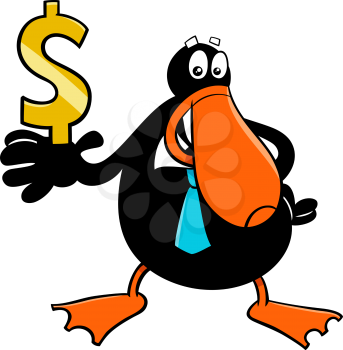 Cartoon Illustration of Duck Businessman Animal Character with Dollar Sign