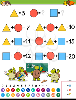 Cartoon Illustration of Educational Mathematical Calculation Puzzle Game for Children