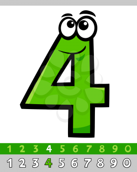 Cartoon Illustrations of Four Basic Number Character Educational Collection