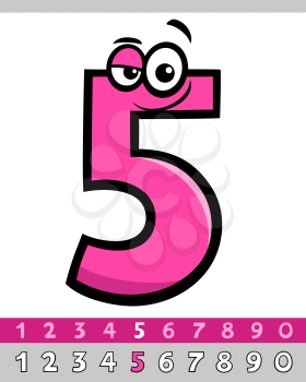 Cartoon Illustrations of Five Basic Number Character Educational Collection