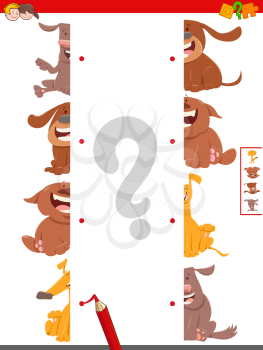Cartoon Illustration of Educational Game of Matching Halves of Dog Characters